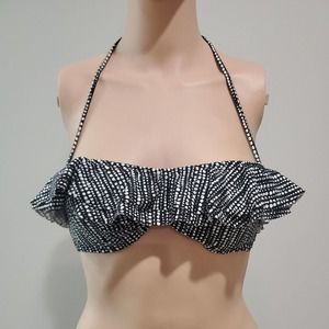 Island Soul Juniors Black and White Ruffle Swim Top. Size Small